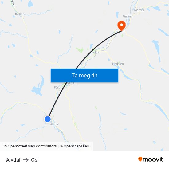 Alvdal to Os map