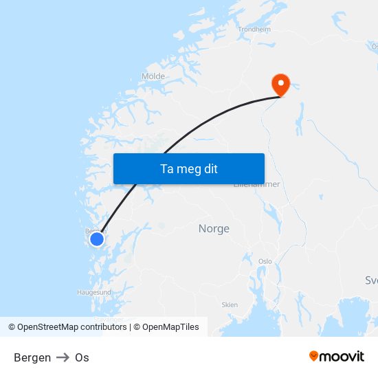 Bergen to Os map