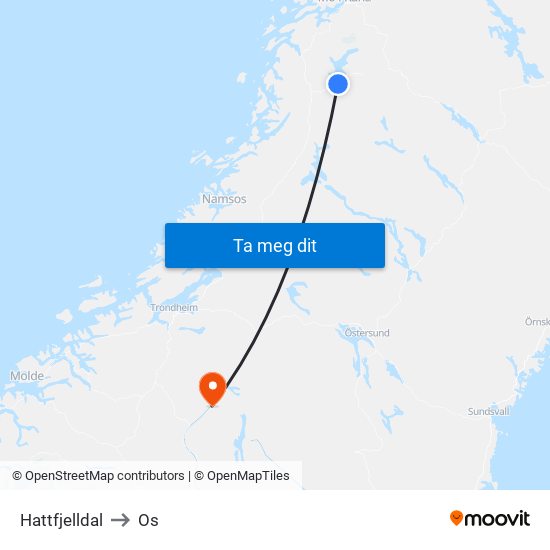 Hattfjelldal to Os map