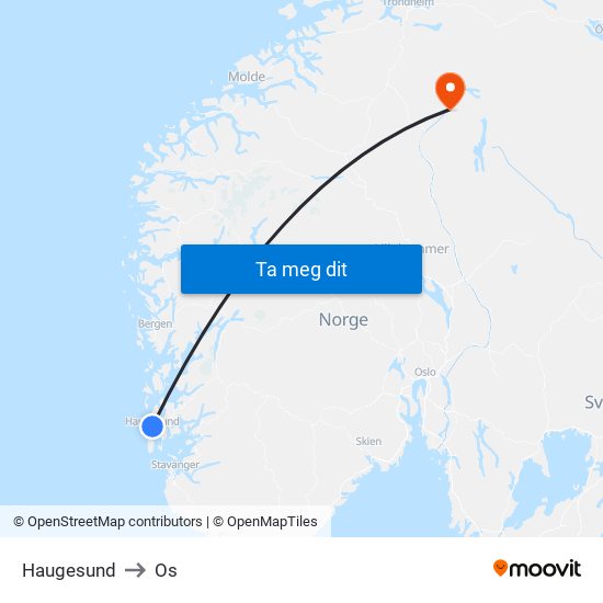 Haugesund to Os map