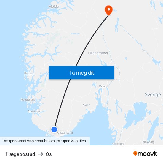 Hægebostad to Os map