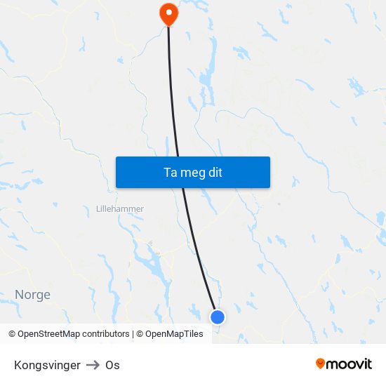 Kongsvinger to Os map