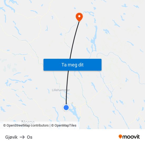 Gjøvik to Os map
