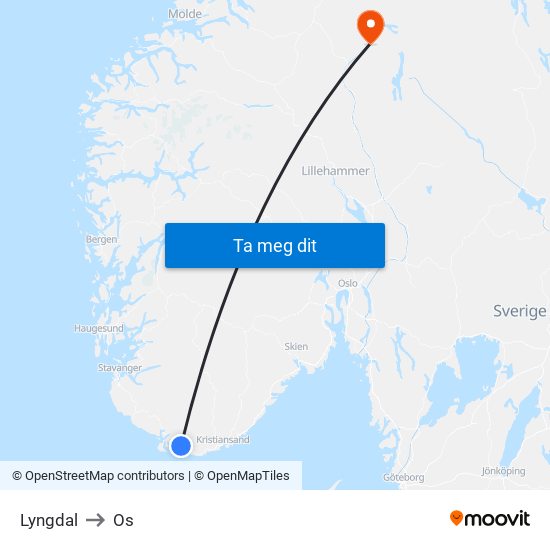 Lyngdal to Os map