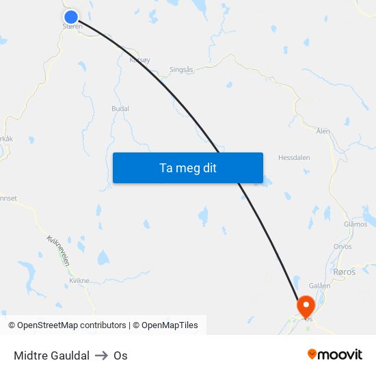 Midtre Gauldal to Os map