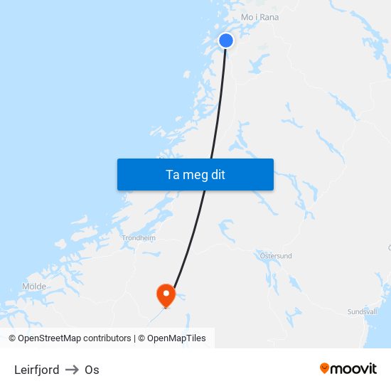 Leirfjord to Os map