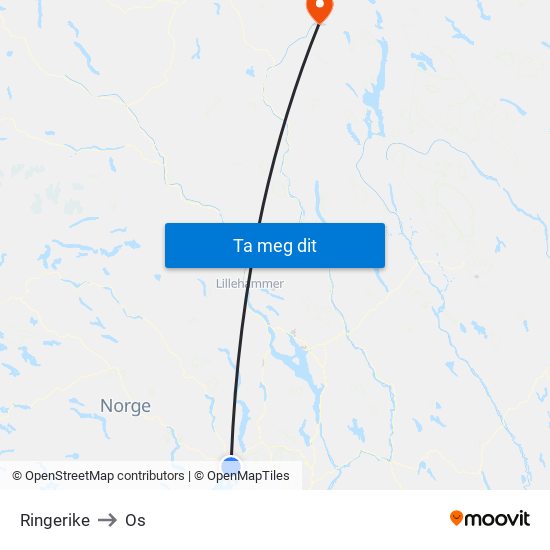 Ringerike to Os map