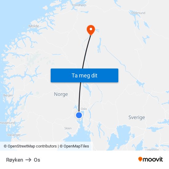 Røyken to Os map