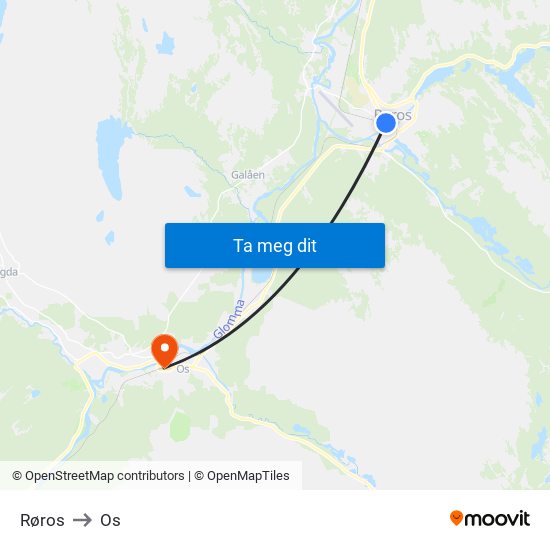 Røros to Os map