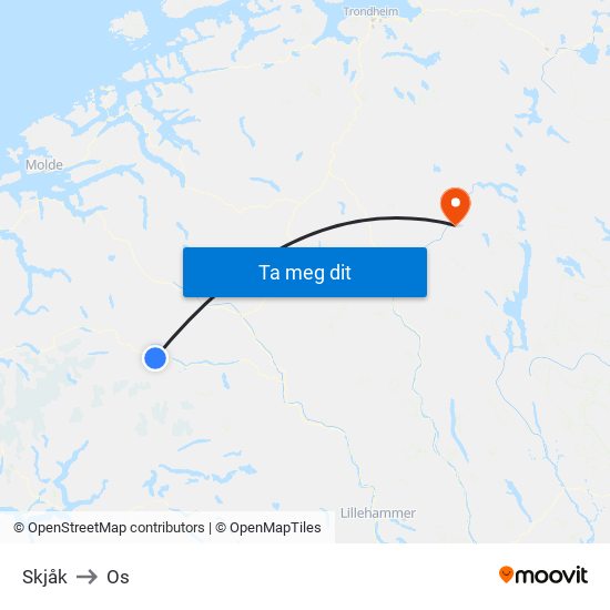 Skjåk to Os map