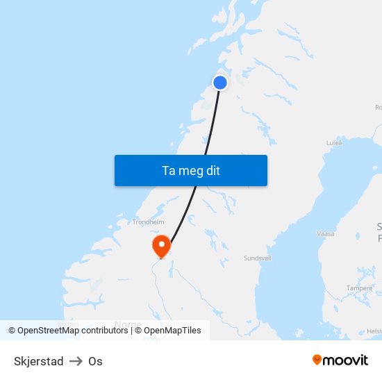 Skjerstad to Os map