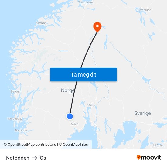 Notodden to Os map