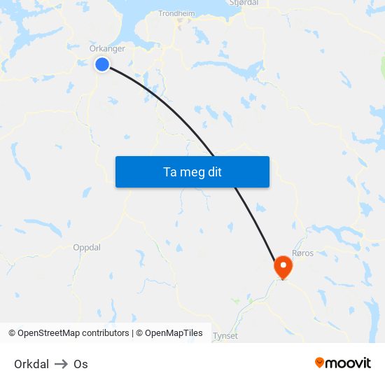 Orkdal to Os map