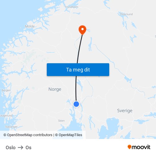 Oslo to Os map