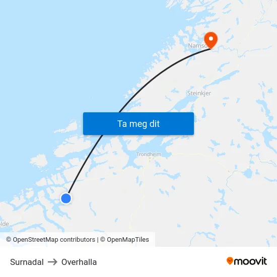 Surnadal to Overhalla map