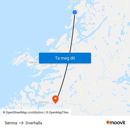 Sømna to Overhalla map