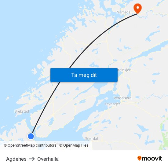 Agdenes to Overhalla map