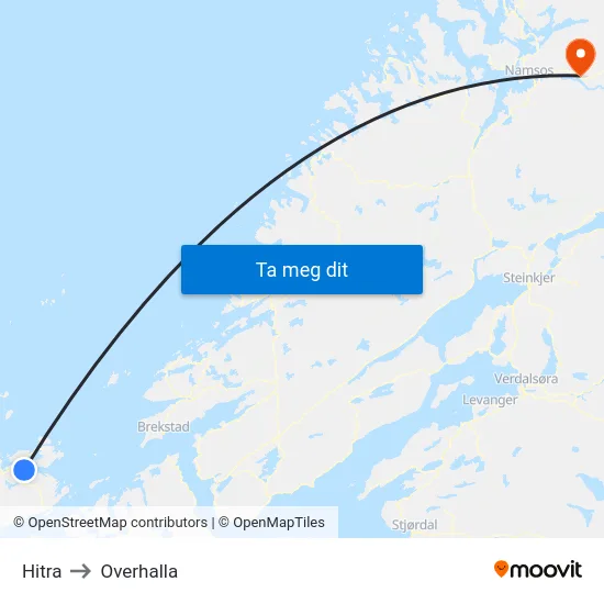 Hitra to Overhalla map