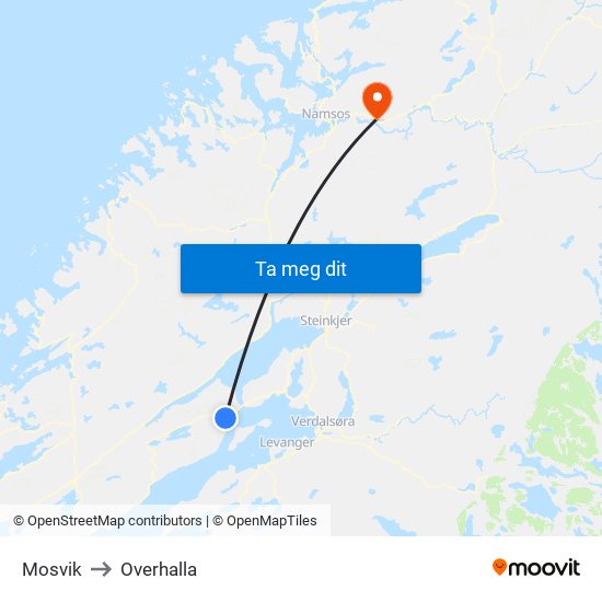 Mosvik to Overhalla map