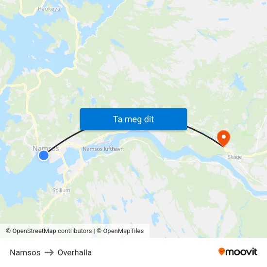 Namsos to Overhalla map
