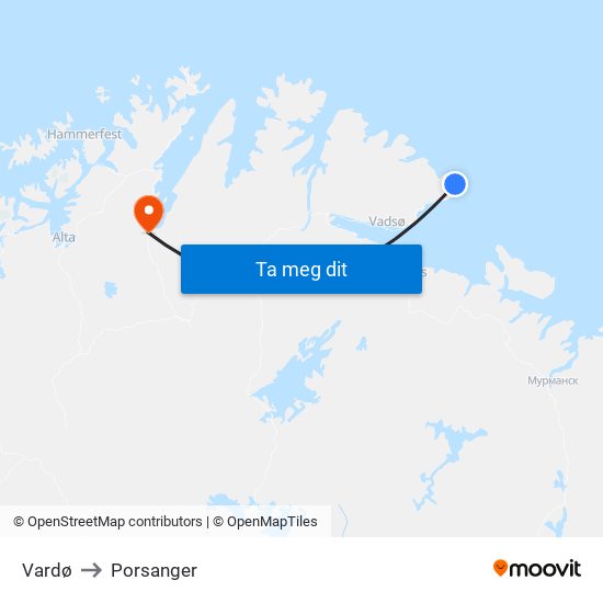 Vardø to Porsanger map