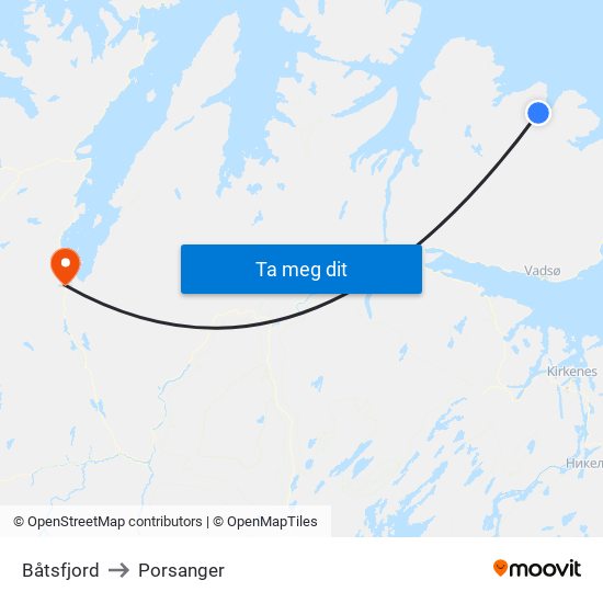 Båtsfjord to Porsanger map