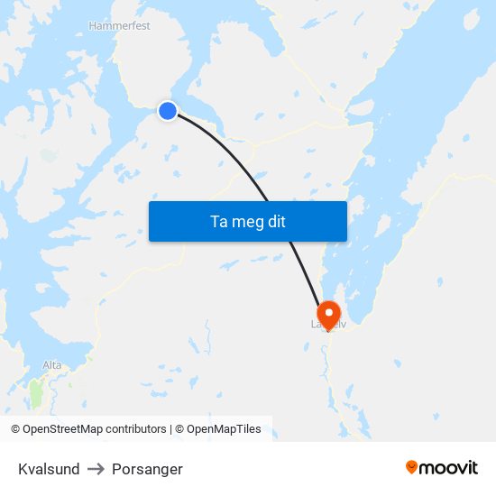 Kvalsund to Porsanger map