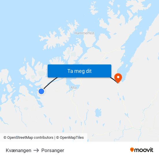 Kvænangen to Porsanger map