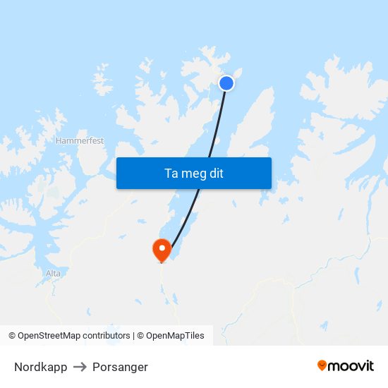 Nordkapp to Porsanger map