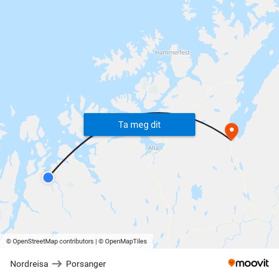 Nordreisa to Porsanger map