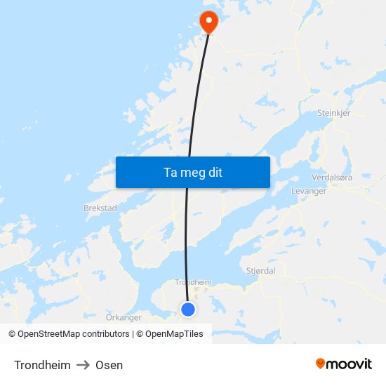 Trondheim to Osen map