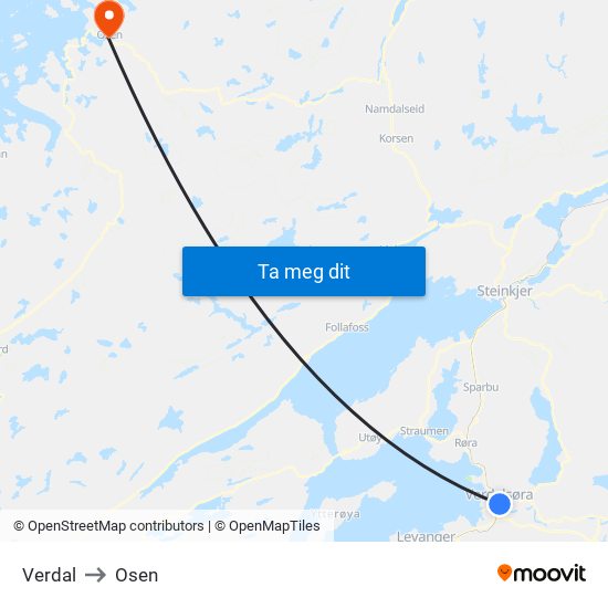 Verdal to Osen map