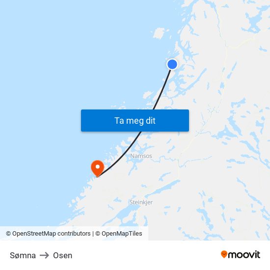 Sømna to Osen map