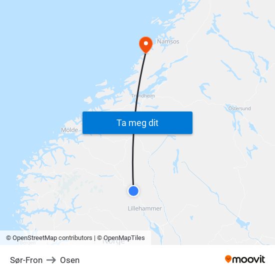 Sør-Fron to Osen map