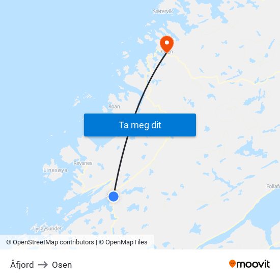 Åfjord to Osen map