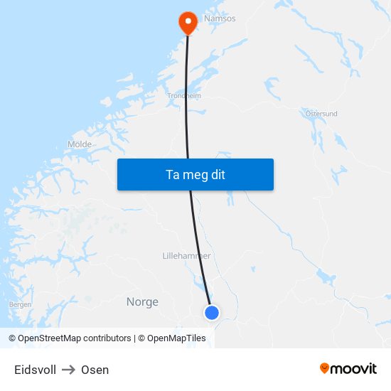 Eidsvoll to Osen map