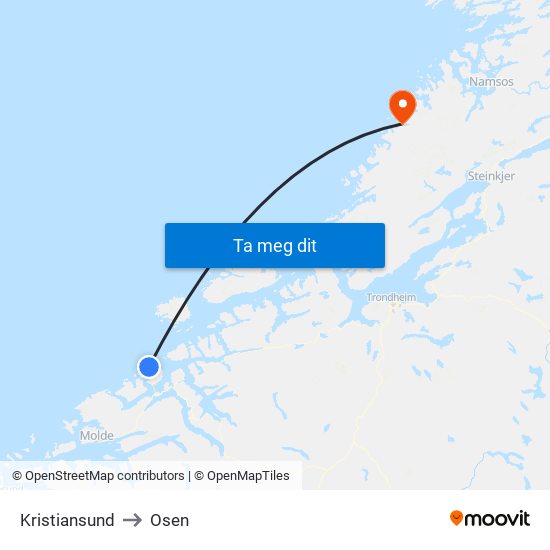 Kristiansund to Osen map