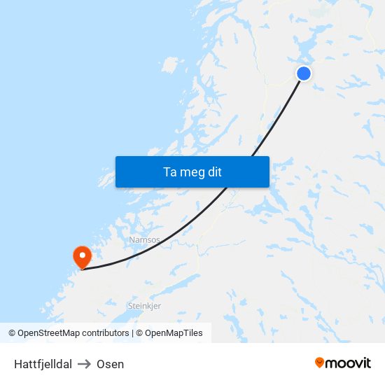 Hattfjelldal to Osen map