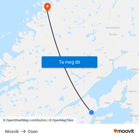 Mosvik to Osen map