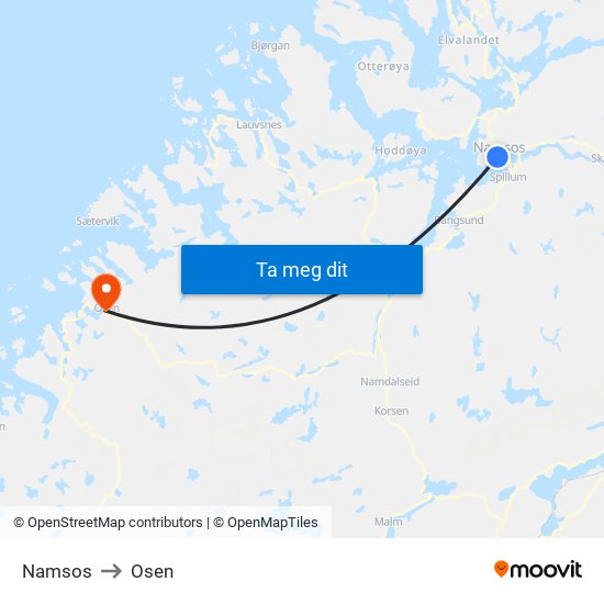 Namsos to Osen map