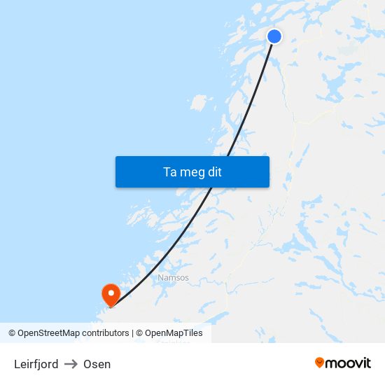 Leirfjord to Osen map
