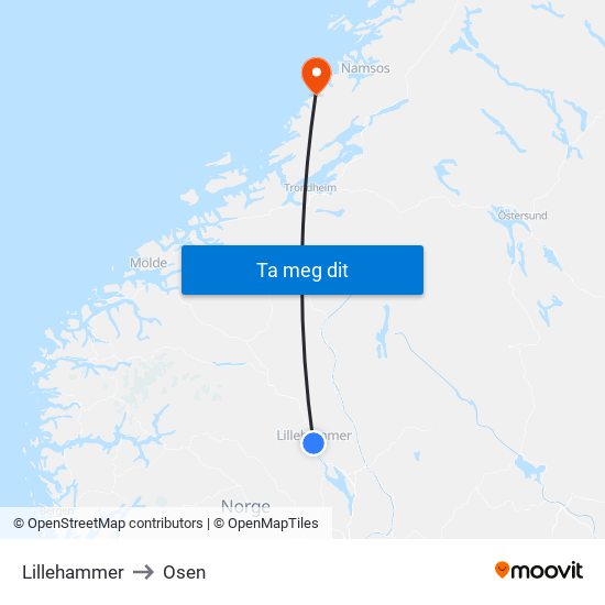 Lillehammer to Osen map
