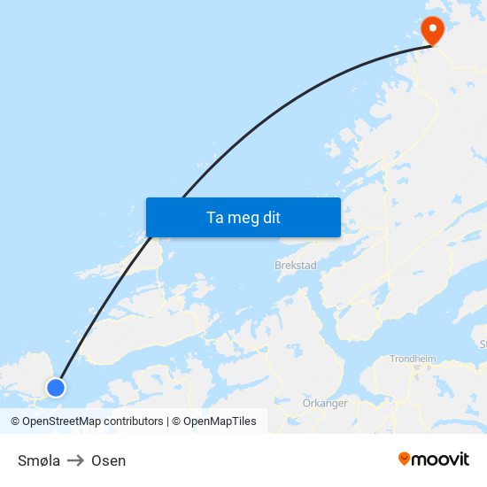 Smøla to Osen map