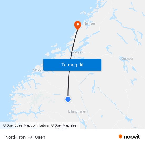 Nord-Fron to Osen map