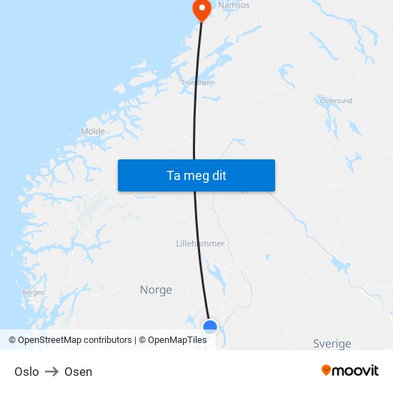 Oslo to Osen map