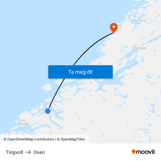 Tingvoll to Osen map