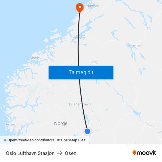 Oslo Lufthavn Stasjon to Osen map