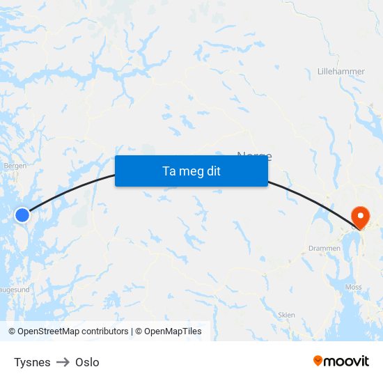 Tysnes to Oslo map