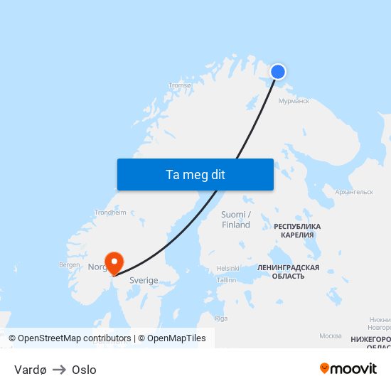 Vardø to Oslo map