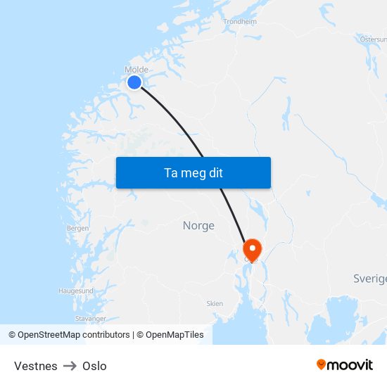 Vestnes to Oslo map